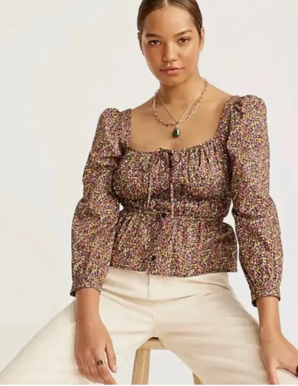 J. Crew Liberty Cinched-waist Organic Cotton Floral Busy Izzy Blouse 2